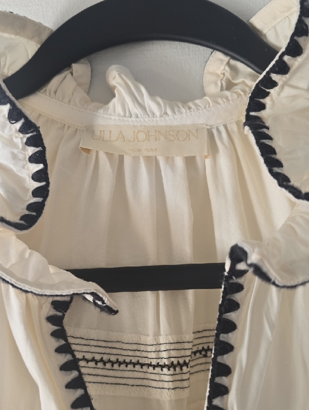 Ulla Johnson Desi Cream Mini Dress with Black Trim - Picture 4 of 7
